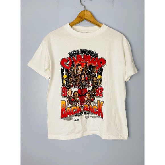 Vtg Chicago Bulls Caricature T-shirt Youth 14/16 NBA World Champs Back to Back
